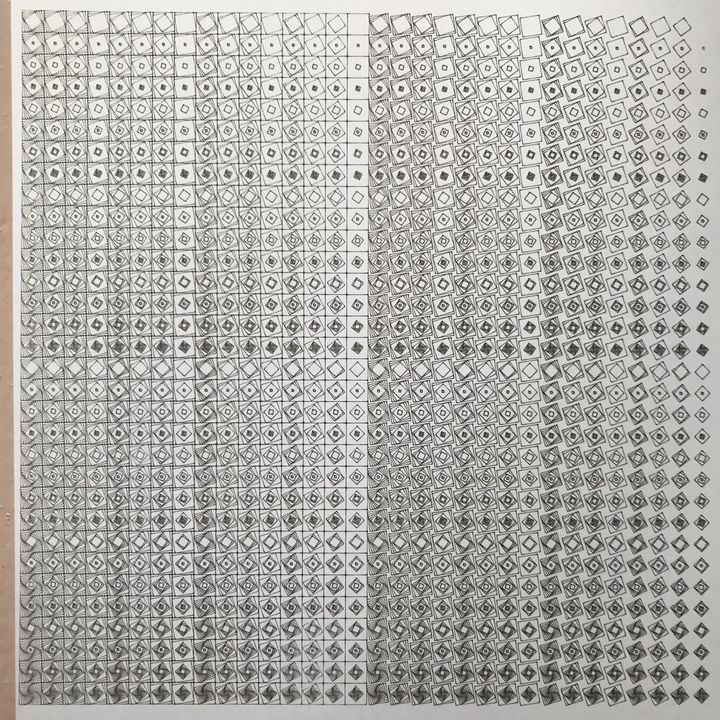 10 bits rotating and shrinking squares, black on white, ordered