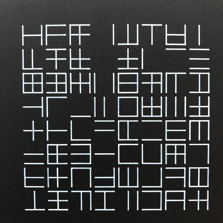6 bits crossing lines, white on black, shuffled