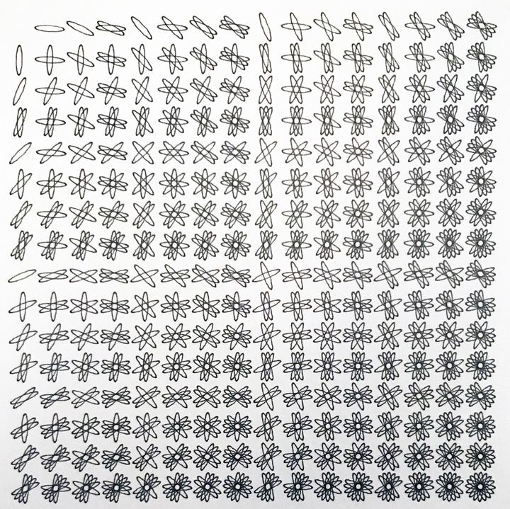 8 bits rotating ellipses, black on white, in sequence