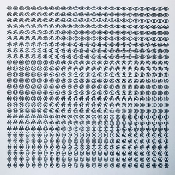 6 trits circles and ellipses, black on white, in sequence