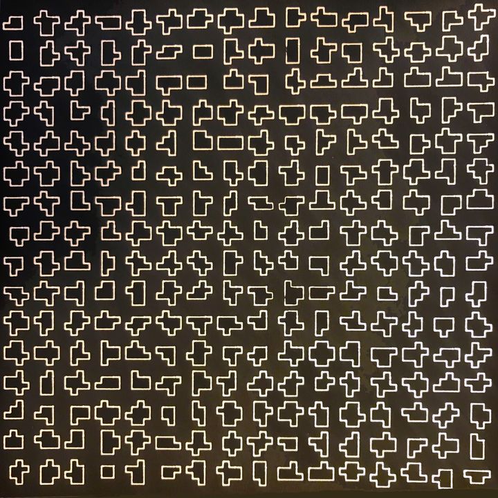 8 bits protrusions, white on black, shuffled