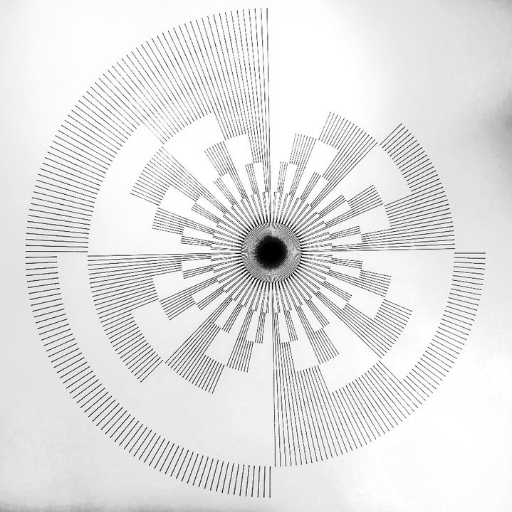 9 bits binary lines, radial, black on white, in sequence