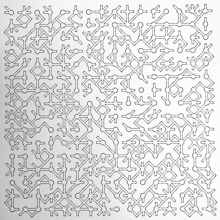 8 bits binary traffic junctions, long roads, black on white, shuffled