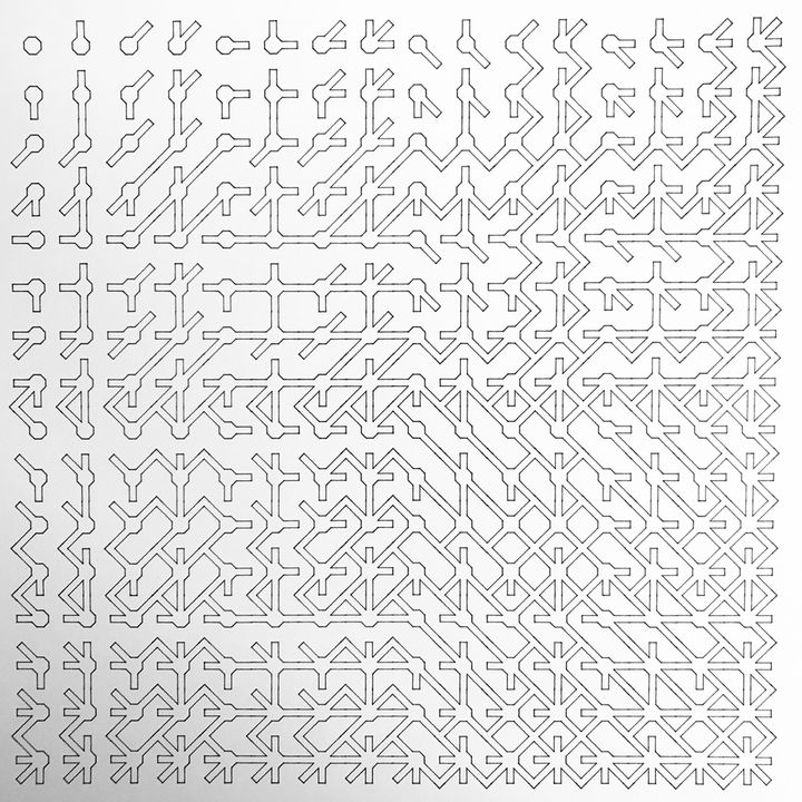 8 bits binary traffic junctions, long roads, black on white, in sequence