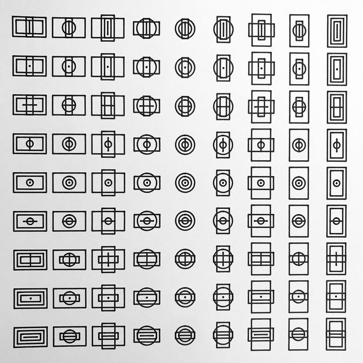 4 trits squares and circles, black on white, in sequence