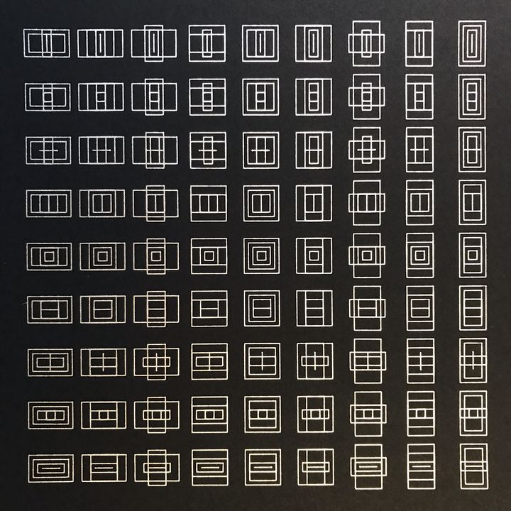 4 trits squares and rectangles, white on black, in sequence