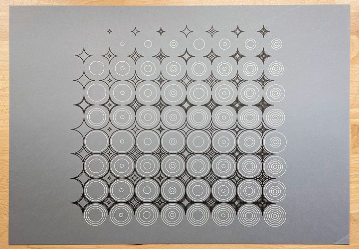 Two binary patterns, 6 bits, black and white on grey. A3