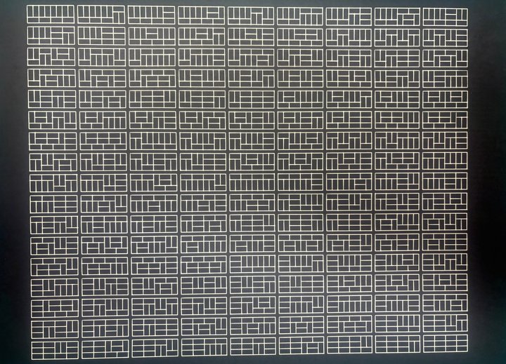Domino tilings 3 x 8, white on black, A3
